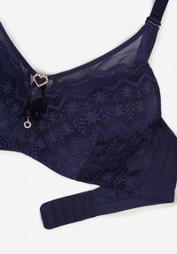 Born2be - Granatowy Koronkowy Biustonosz Ozdobiony Cyrkoniowym Sercem Galirope. Kolor: niebieski. Materiał: koronka. Wzór: aplikacja #7