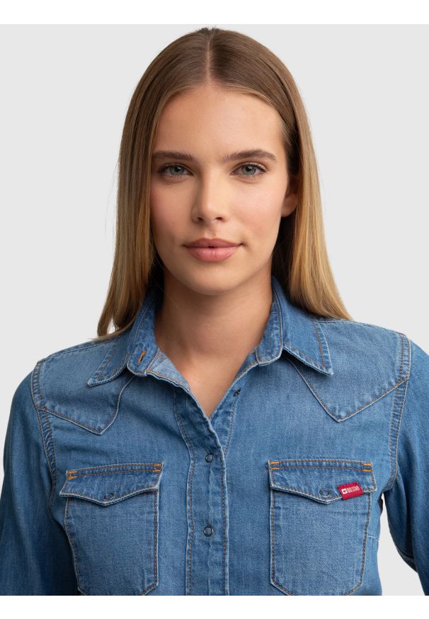 Big-Star - Koszula damska jeansowa slim niebieska Norra 236. Kolor: niebieski. Materiał: jeans. Sezon: lato. Styl: vintage