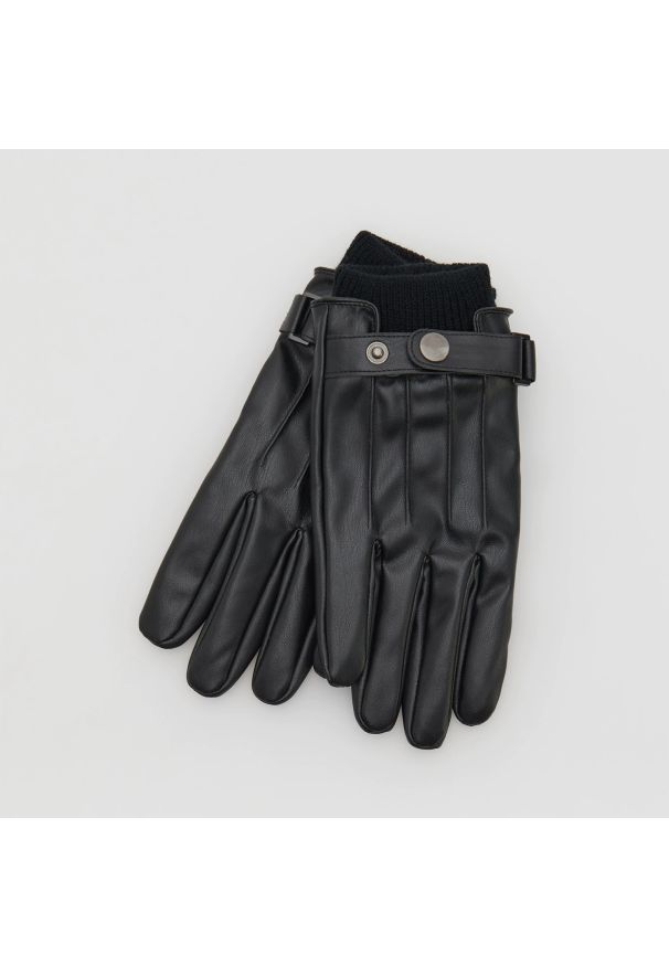Reserved - Rękawiczki z imitacji skóry - Czarny. Kolor: czarny. Materiał: skóra