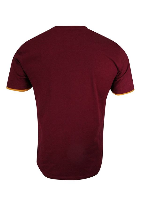Pako Jeans - T-shirt Bordowy Bawełniany, z Żółtym Nadrukiem, Męski, Krótki Rękaw, U-neck -PAKO JEANS. Okazja: na co dzień. Kolor: złoty, żółty, wielokolorowy, czerwony. Materiał: bawełna. Długość rękawa: krótki rękaw. Długość: krótkie. Wzór: nadruk. Styl: casual