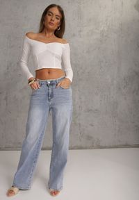 Renee - Niebieskie Szerokie Jeansy High Waist z Przeszyciami Tryphile. Okazja: na co dzień. Stan: podwyższony. Kolor: niebieski. Styl: casual, elegancki #2