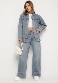 Born2be - Niebieska Kurtka Jeansowa o Klasycznym Kroju Anlarra. Okazja: na co dzień. Kolor: niebieski. Materiał: jeans. Wzór: grochy. Styl: klasyczny #7