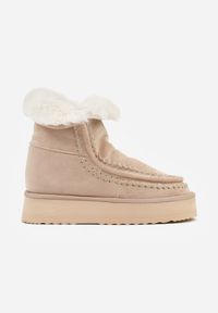 Born2be - Beżowe Śniegowce z Przeszyciami Oliwedea. Okazja: na co dzień. Kolor: beżowy. Materiał: jeans. Styl: casual, elegancki #4