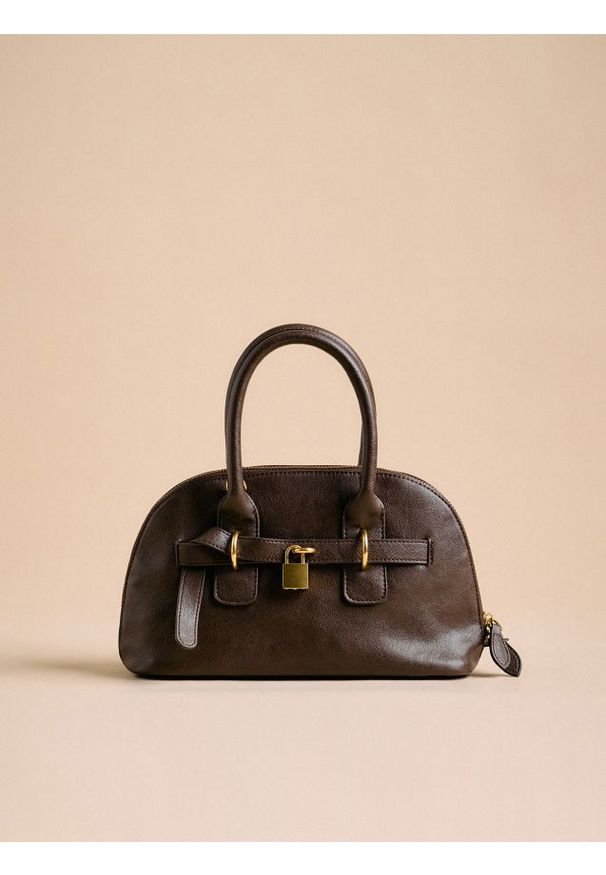 Reserved - Torebka kuferek - brązowy. Kolor: brązowy. Materiał: skórzane