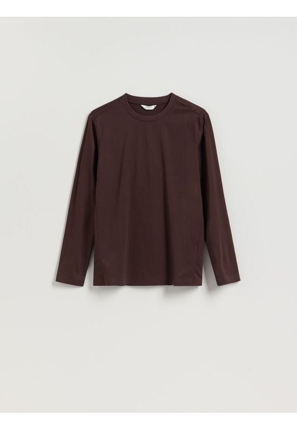 Reserved - Longsleeve regular z przeszyciami - ciemnobrązowy. Kolor: brązowy. Materiał: bawełna. Długość rękawa: długi rękaw