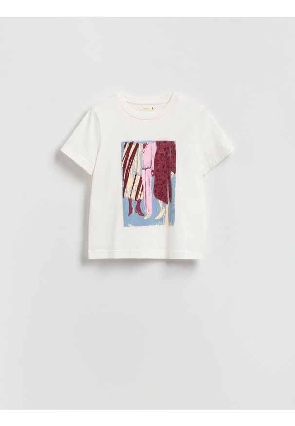 Reserved - T-shirt z nadrukiem - złamana biel. Materiał: bawełna, dzianina. Wzór: nadruk