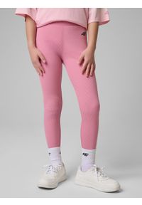 4f - 4F Legginsy prążkowane dziewczęce - różowe 164 (13-14 lat). Okazja: na co dzień, na spacer, na uczelnię. Stan: podwyższony. Kolor: różowy. Materiał: prążkowany. Sezon: lato. Styl: casual #2
