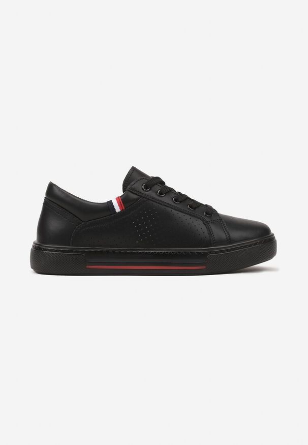 Born2be - Czarne Płaskie Sneakersy ze Skóry Naturalnej ze Skórzaną Wkładką Ozdobione Perforacją Zelili. Okazja: na co dzień. Kolor: czarny. Materiał: skóra. Wzór: aplikacja. Sezon: lato, wiosna