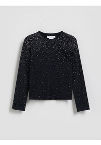 Reserved - Bluzka z cyrkoniami - czarny. Kolor: czarny. Materiał: dzianina #1