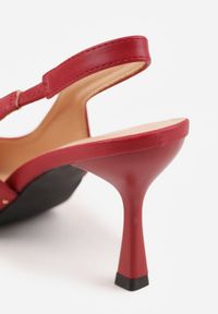Renee - Czerwone Sandały Slingback na Szpilce z Aplikacją z Nitami Sewluna. Kolor: czerwony. Materiał: koronka. Wzór: aplikacja. Obcas: na szpilce. Styl: elegancki. Wysokość obcasa: średni #7