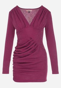 Born2be - Fioletowa Sukienka Mini Taliowana z Ozdobnym Marszczeniem Raffir. Kolor: fioletowy. Wzór: aplikacja. Długość: mini #6