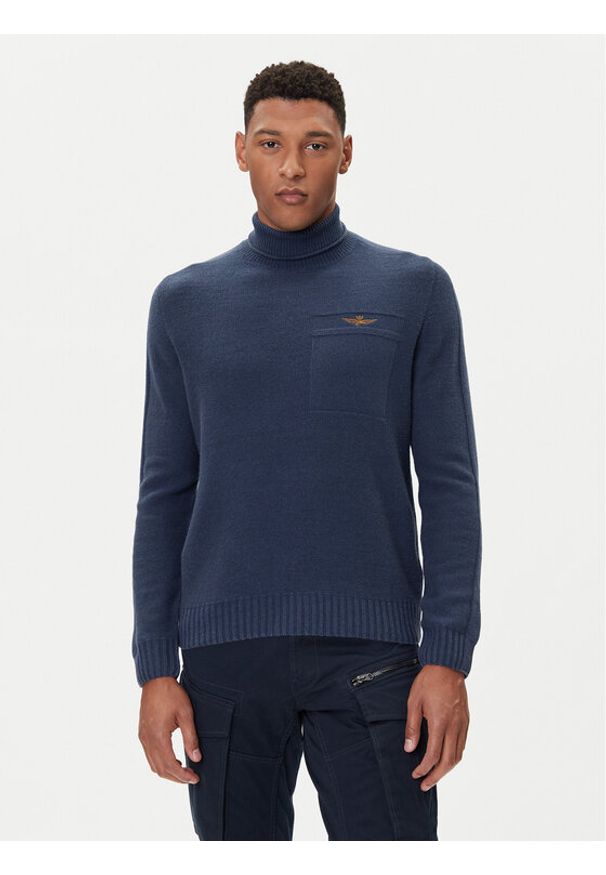 Aeronautica Militare Golf 252MA1587UL00904 Granatowy Regular Fit. Typ kołnierza: golf. Kolor: niebieski. Materiał: bawełna