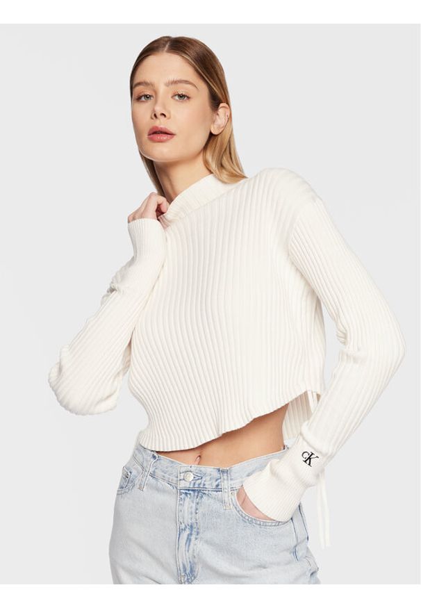 Calvin Klein Jeans Sweter J20J220708 Écru Regular Fit. Materiał: bawełna