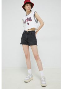 Tommy Jeans top damski kolor biały. Kolor: biały. Materiał: poliester. Wzór: nadruk #5