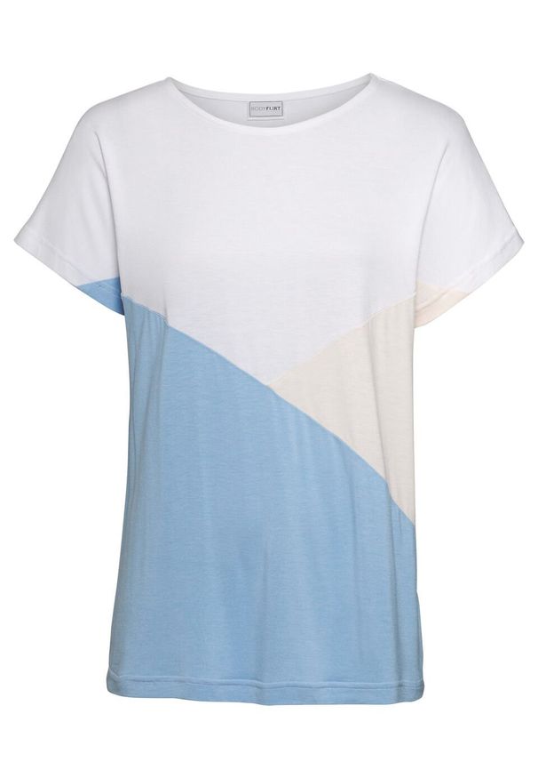 Shirt "color-blocking" bonprix biało-beżowo-jasnoniebieski. Kolor: biały. Długość rękawa: krótki rękaw. Długość: krótkie