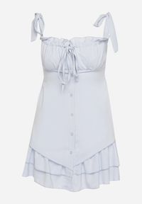 Born2be - Niebieska Rustykalna Sukienka o Taliowanym Kroju z Wiązaniem i Falbanami Finkio. Okazja: na co dzień. Kolor: niebieski. Długość rękawa: na ramiączkach. Wzór: aplikacja. Styl: casual, elegancki #6