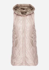 Born2be - Beżowa Długa Kamizelka z Pikowaniem i Ozdobnymi Suwakami Desilla. Okazja: na co dzień. Kolor: beżowy. Materiał: jeans. Długość: długie. Styl: casual #6