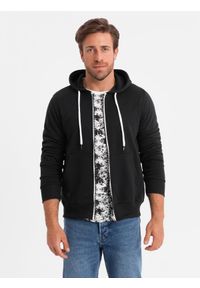 Ombre Clothing - Bluza męska rozpinana z kapturem BASIC - czarna V1 - Rozmiar: XL. Typ kołnierza: kaptur. Kolor: czarny. Materiał: poliester, bawełna #1