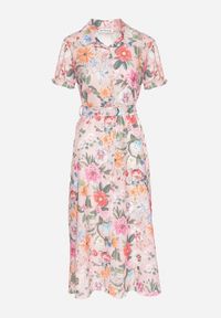 Born2be - Różowa Rozkloszowana Sukienka o Koszulowym Kroju z Paskiem w Kwiatowy Wzór Fevelorine. Okazja: na co dzień. Kolor: różowy. Wzór: kwiaty. Typ sukienki: koszulowe. Styl: casual #5