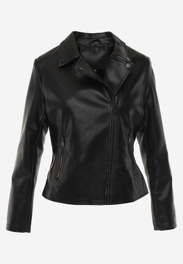 Renee - Czarna Taliowana Kurtka Ramoneska z Suwakami na Mankietach Leanelora. Kolor: czarny. Materiał: koronka, skóra, poliester