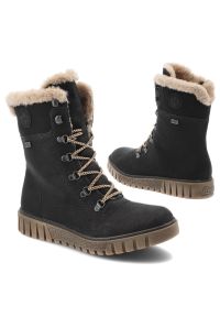 Czarne Botki Rieker Ocieplane Obuwie Damskie. Zapięcie: sznurówki. Kolor: czarny. Materiał: materiał. Sezon: zima. Styl: elegancki #5
