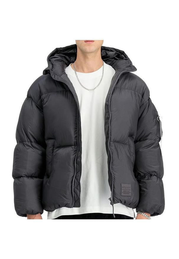 Kurtka Alpha Industries Cloud Puffer Bomber 148130684 - szara. Typ kołnierza: kaptur. Kolor: szary. Materiał: nylon, materiał, poliester. Sezon: zima, jesień