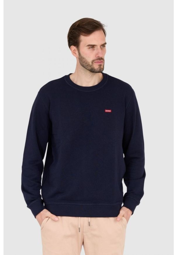 Guess - GUESS Granatowa męska bluza regular fit, Rozmiar S. Kolor: niebieski. Wzór: aplikacja