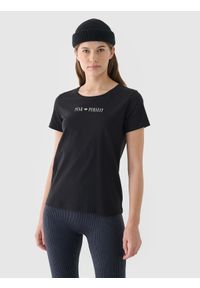 4f - 4F T-shirt regular gładki damski - czRNY XXL. Okazja: na co dzień. Kolor: czarny. Materiał: bawełna, jersey, dzianina. Długość rękawa: krótki rękaw. Długość: krótkie. Wzór: gładki. Styl: sportowy, klasyczny, casual