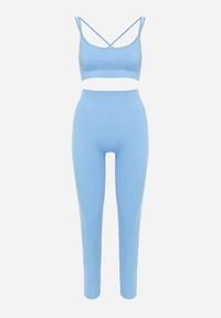 Born2be - Niebieski Komplet Sportowy Biustonosz na Ramiączkach i Legginsy z Gumką w Pasie Nadlira. Kolor: niebieski. Sport: fitness #3