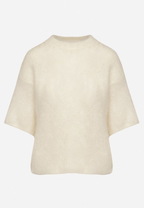 Born2be - Jasnobeżowy Moherowy Sweter o Kroju Nietoperza z Rękawami 3/4 Eleanira. Okazja: na co dzień. Kolor: beżowy. Materiał: moher. Wzór: aplikacja, ze splotem. Sezon: zima, jesień. Styl: klasyczny, elegancki, casual