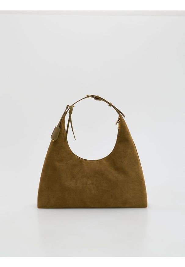 Reserved - Torebka hobo z imitacji zamszu - oliwkowy. Kolor: oliwkowy. Materiał: zamszowe