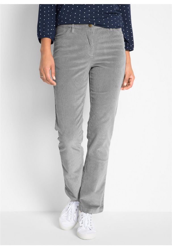 bonprix - Spodnie sztruksowe. Stan: obniżony. Kolor: szary. Materiał: sztruks
