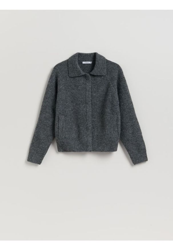 Reserved - Sweter z kołnierzem - ciemnoszary. Kolor: szary. Materiał: wełna, dzianina