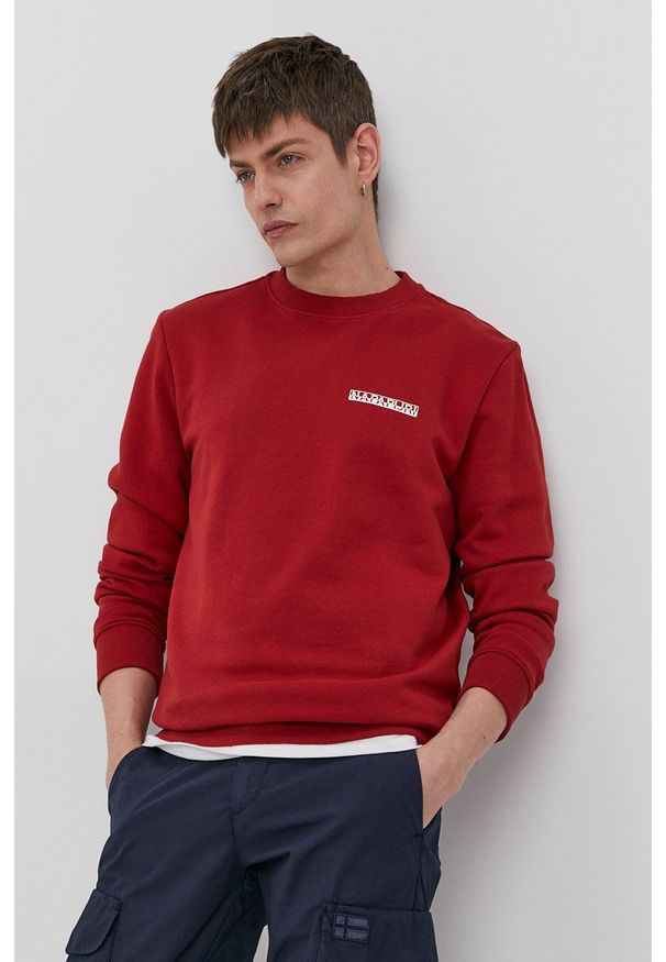 Napapijri - Bluza bawełniana. Okazja: na co dzień. Kolor: czerwony. Materiał: bawełna. Styl: casual