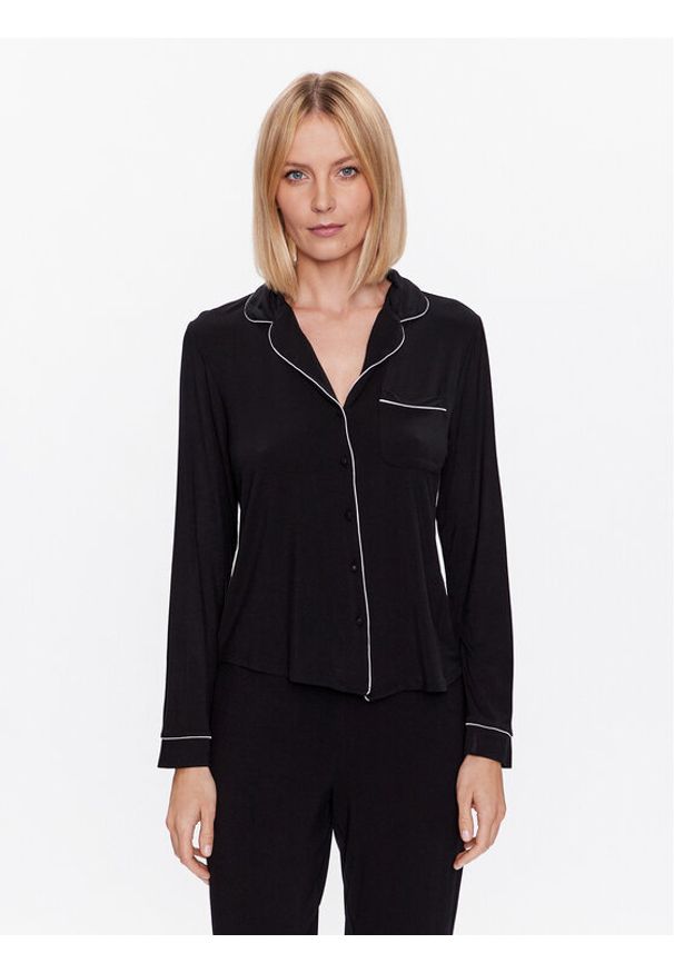 Hunkemöller Koszulka piżamowa Jacket 201739 Czarny Regular Fit. Kolor: czarny. Materiał: wiskoza