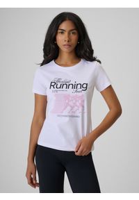 4f - 4F T-shirt slim z nadrukiem damski - biały L. Okazja: na co dzień. Kolor: biały. Materiał: dzianina, materiał, bawełna, jeans. Wzór: nadruk. Styl: casual, klasyczny #1