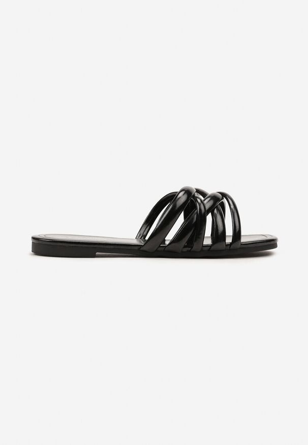 Born2be - Czarne Klapki Płaskie z Ozdobnymi Paseczkami Alerila. Okazja: na co dzień. Kolor: czarny. Wzór: paski. Sezon: lato. Styl: casual, elegancki