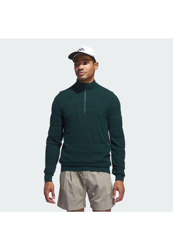 Adidas - Sweter Ultimate365 Tour Wind Knit Quarter-Zip. Typ kołnierza: golf. Kolor: zielony. Sport: golf