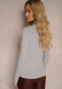 Renee - Jasnoszary Casualowy Sweter Półgolf Temitara. Okazja: na co dzień. Kolor: szary. Materiał: jeans. Styl: casual #4