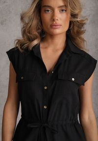 Renee - Czarny Koszulowy Kombinezon Bez Rękawów z Bawełny i Wiskozy z Baskinką Tefnor. Kolor: czarny. Materiał: wiskoza, bawełna. Długość rękawa: bez rękawów. Sezon: lato. Styl: boho #7