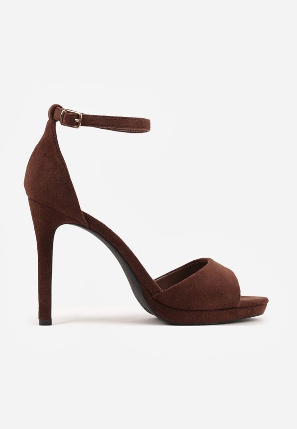 Renee - Brązowe Sandały na Szpilce z Imitacji Zamszu z Zapięciem na Klamerkę przy Pasku Odesei. Zapięcie: pasek. Kolor: brązowy. Materiał: zamsz. Obcas: na szpilce. Styl: elegancki. Wysokość obcasa: wysoki
