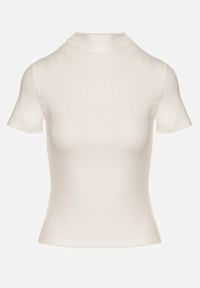 Born2be - Biały Dopasowany T-shirt z Wiskozy z Golfem Isovera. Okazja: do pracy, na spotkanie biznesowe. Typ kołnierza: golf. Kolor: biały. Materiał: wiskoza. Długość rękawa: krótki rękaw. Długość: krótkie. Wzór: aplikacja. Styl: elegancki, biznesowy #5