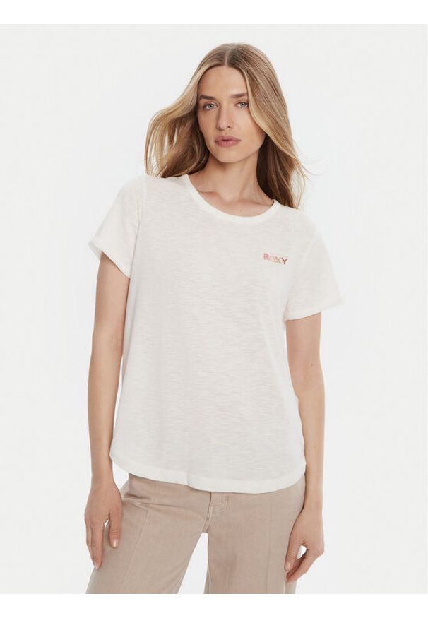 Roxy T-Shirt ERJZT05731-WBK0 Biały Regular Fit. Kolor: biały. Materiał: bawełna