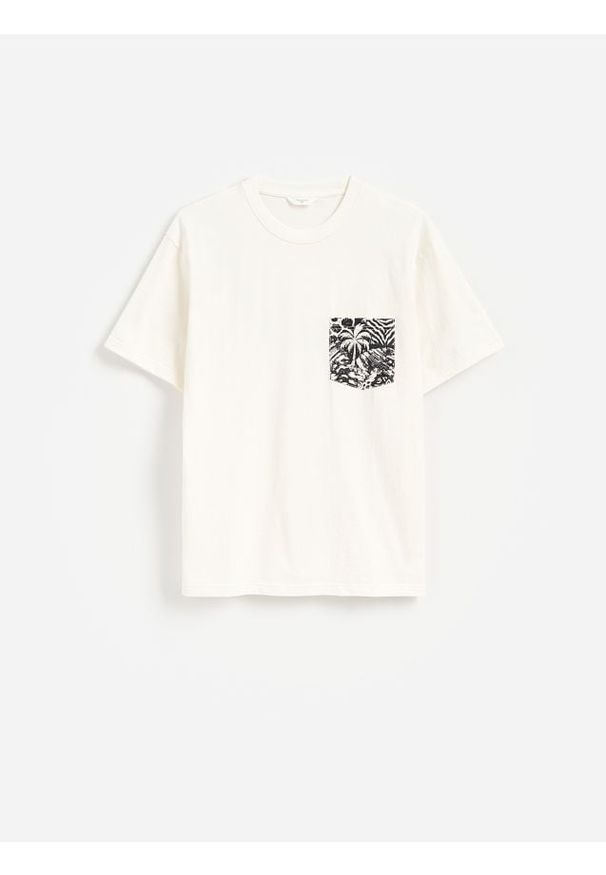 Reserved - T-shirt comfort z kieszonką - złamana biel. Materiał: bawełna, dzianina