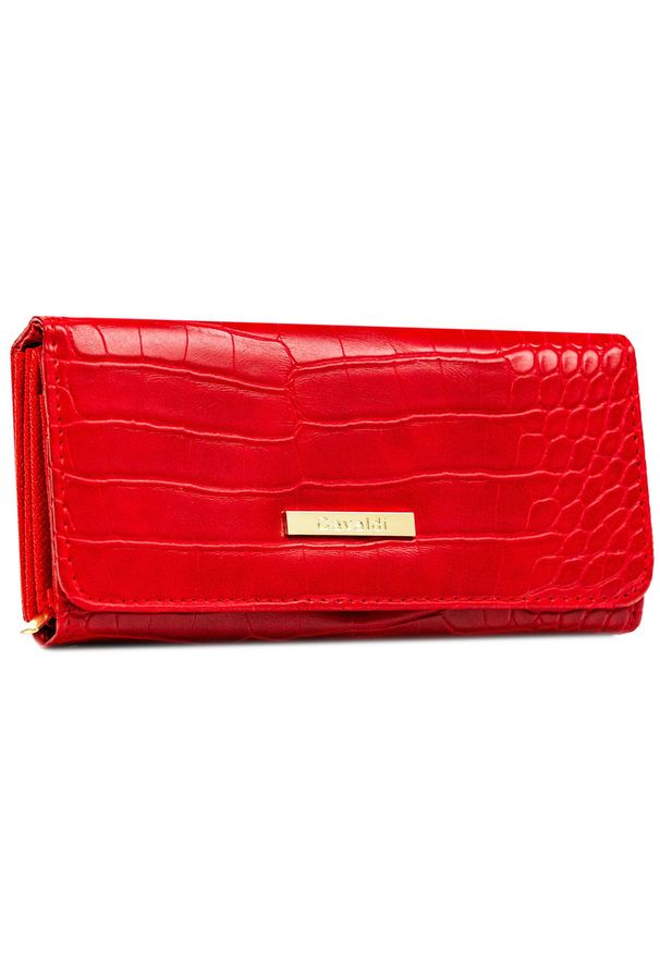 Czerwony duży portfel damski ze skóry ekologicznej, tłoczony wzór 4U CAVALDI CHWJ-05. Kolor: czerwony. Materiał: skóra ekologiczna