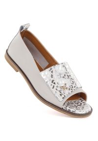 POTOCKI - Skórzane półbuty damskie open toe beżowe Potocki JE19397. Nosek buta: otwarty. Kolor: beżowy. Materiał: skóra. Szerokość cholewki: normalna. Styl: elegancki #1