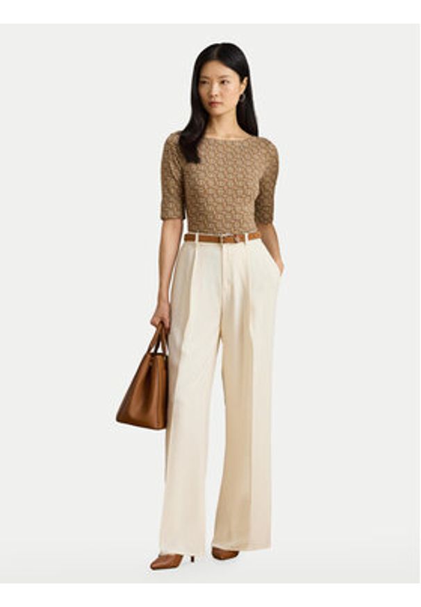 Lauren Ralph Lauren - LAUREN RALPH LAUREN Bluzka 200980042001 Beżowy Slim Fit. Kolor: beżowy. Materiał: bawełna