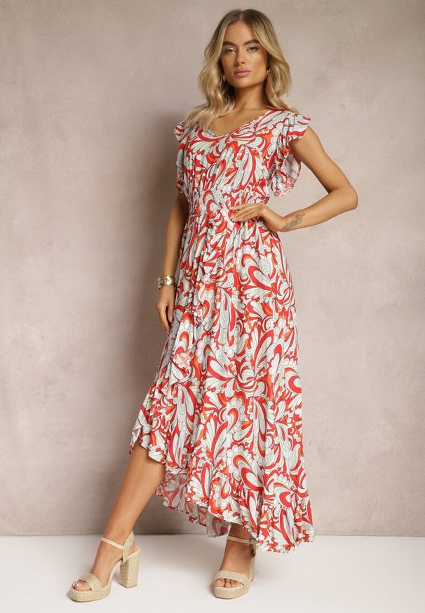 Renee - Brązowa Sukienka Boho z Gumką w Pasie i Asymetrycznym Dołem z Wiskozy Anorissa. Kolor: brązowy. Materiał: wiskoza. Typ sukienki: asymetryczne. Styl: boho