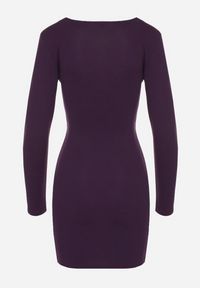 Born2be - Fioletowa Sukienka o Dopasowanym Kroju z Kopertowym Dekoltem Ermellia. Okazja: na randkę, na ślub cywilny, na wesele. Typ kołnierza: dekolt kopertowy. Kolor: fioletowy. Materiał: skóra. Długość rękawa: długi rękaw. Typ sukienki: kopertowe. Styl: klasyczny, glamour, elegancki #4