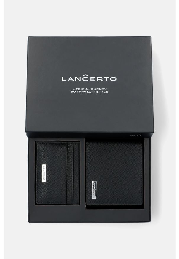 Lancerto - Zestaw Portfel Męski Skórzany Czarny Plus Wizytownik z RFID. Kolor: czarny. Materiał: skóra